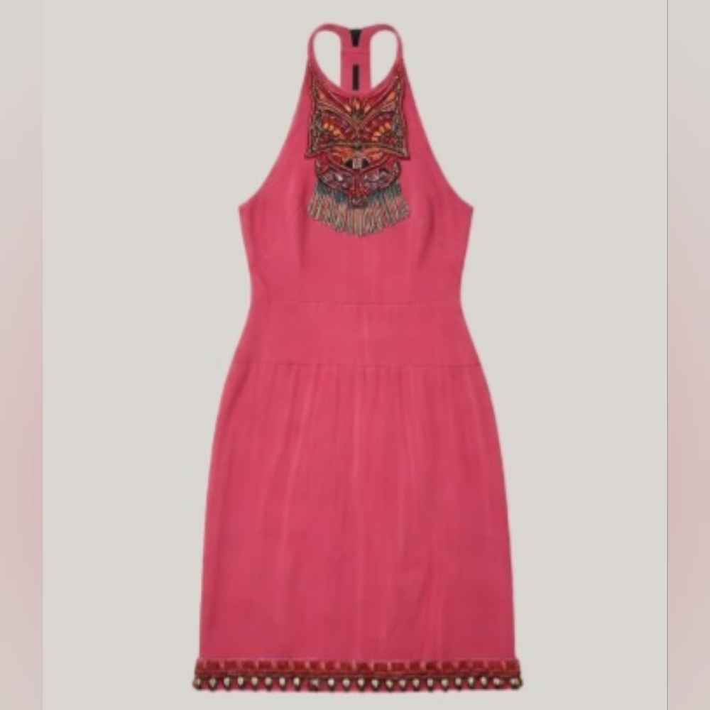 Emilio Pucci Hot Pink Beaded Halter Mini Dress